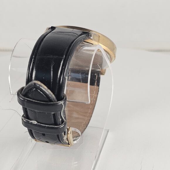 Embassy Quartz Watch Black Roman Dial Gold Tone Case 36.6mm Leather Band - Picture 8 of 14